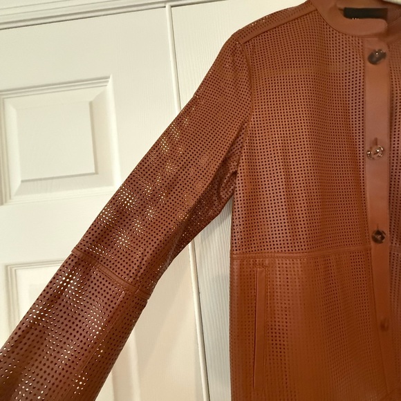 Lafayette 148 New York Brown Leather Jacket Relaxed Fit - Picture 2 of 7